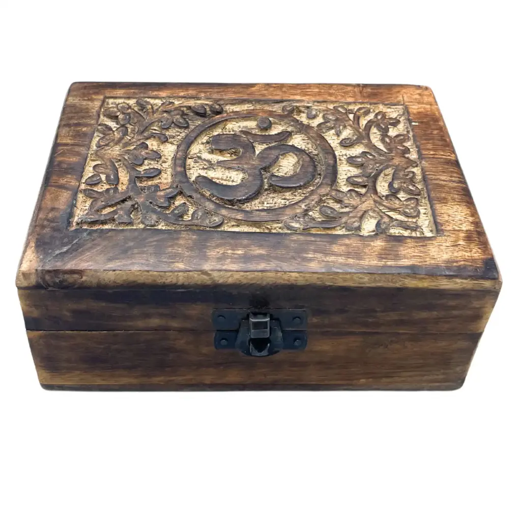Medium Wooden Keepsake Box 15x10x6cm – Om | www.artisangoods.co.uk Medium Wooden Keepsake Box 15x10x6cm – Om | www.artisangoods.co.uk