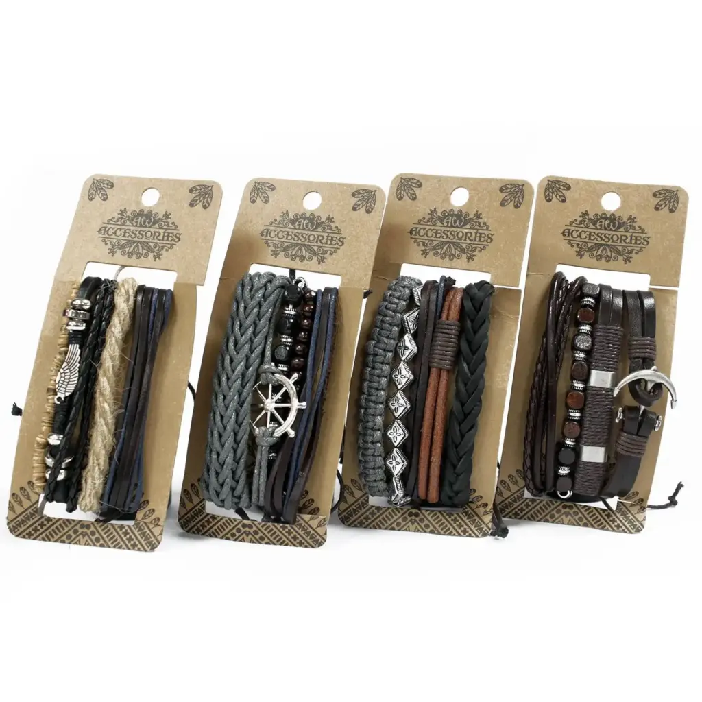 Mens Bracelet Sets – Metal & Leather (asst) | www.artisangoods.co.uk