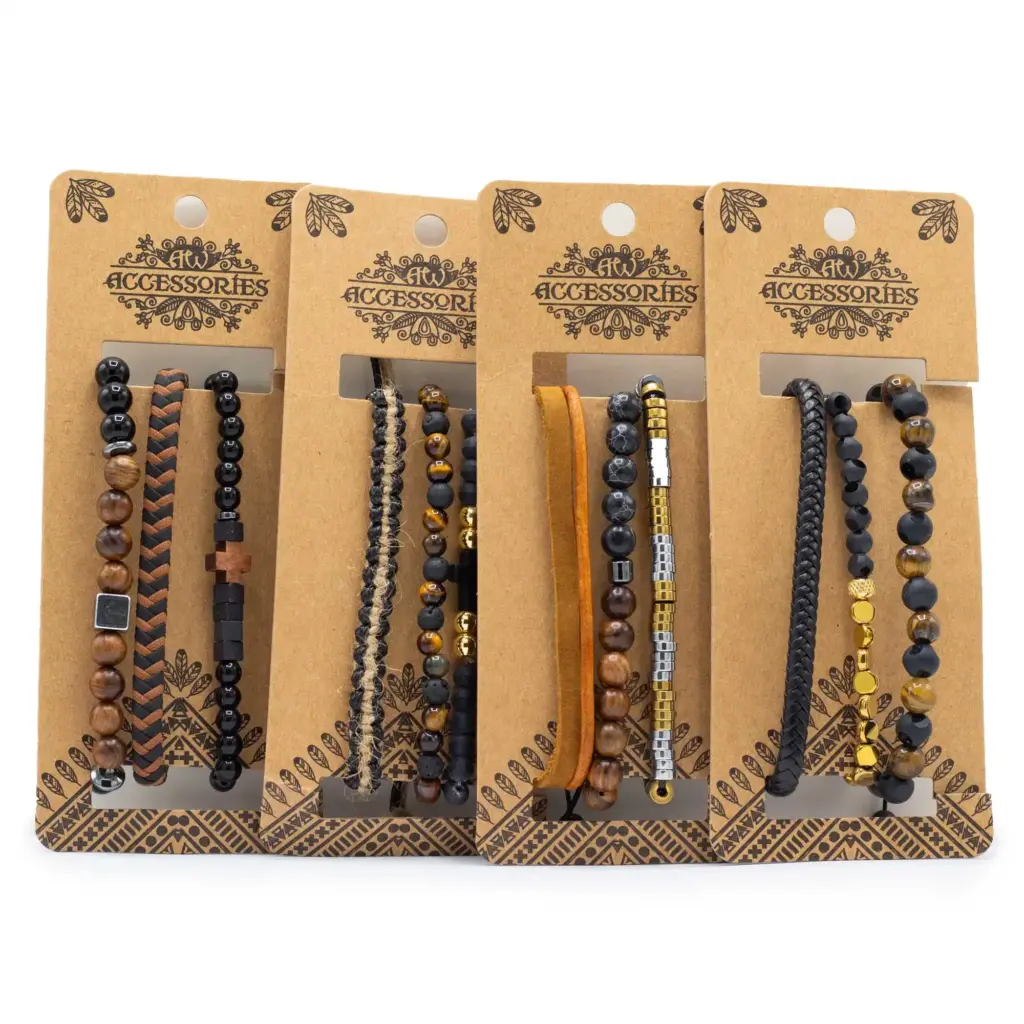 Mens Premium Bracelet Sets –  Black & Tans (asst) | www.artisangoods.co.uk