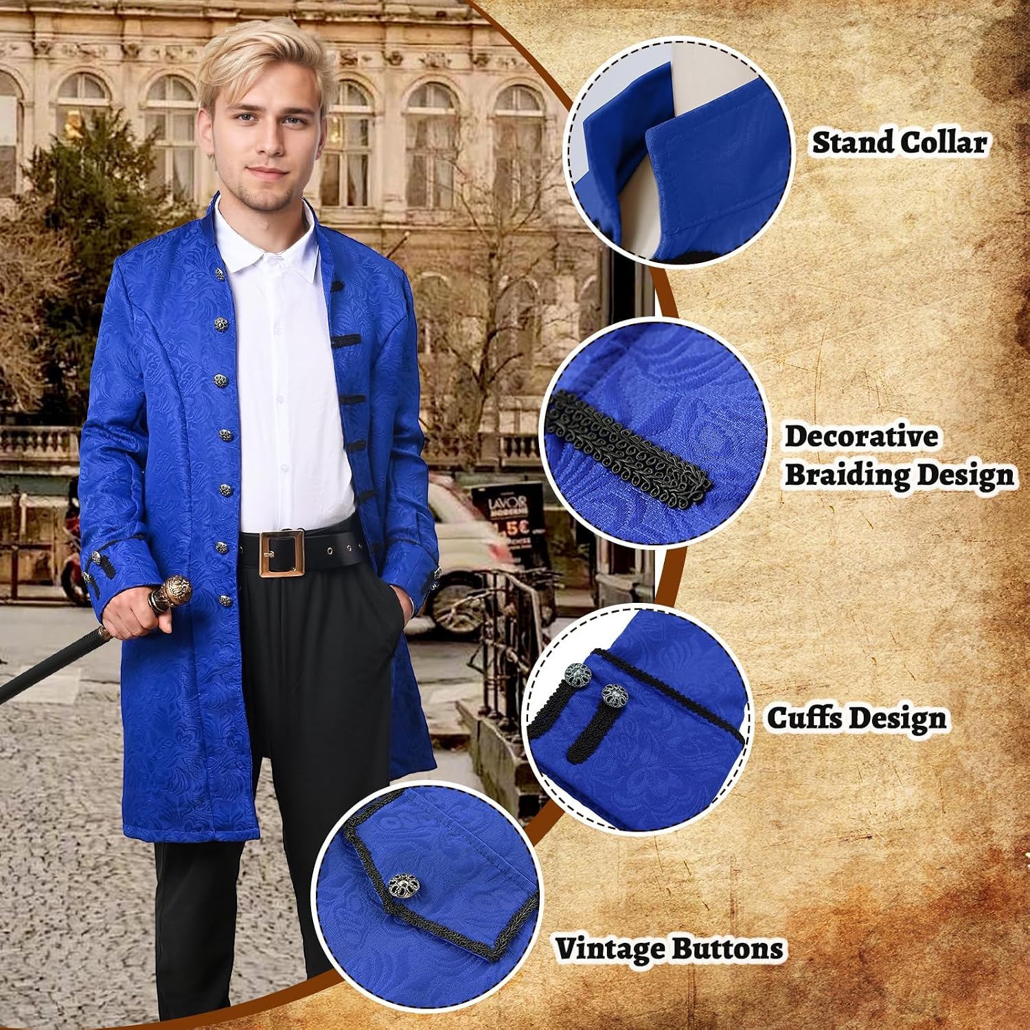 Men's Steampunk Jacket Vintage Gothic Blazer Coat AFJIODUV