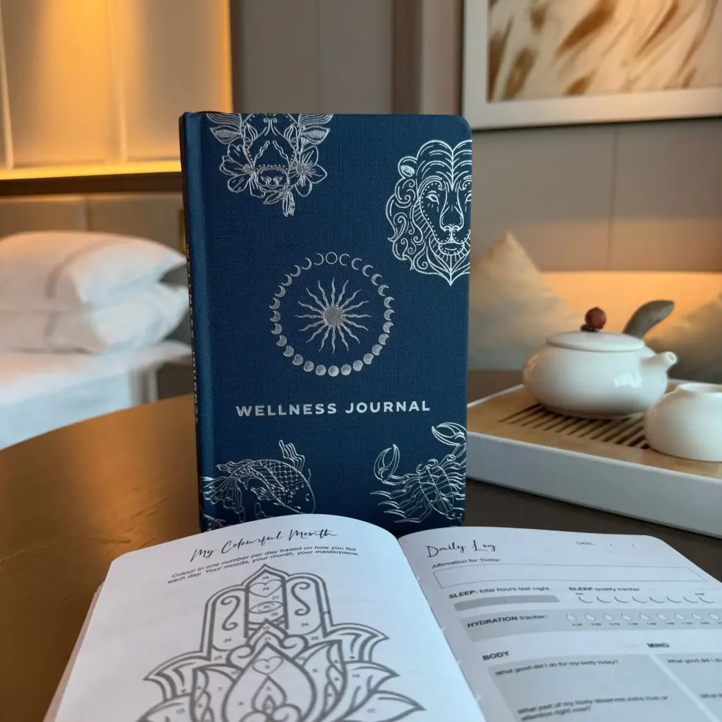 Midnight Blue Wellness Journal – 120 pages – Silver Zodiac | www.artisangoods.co.uk