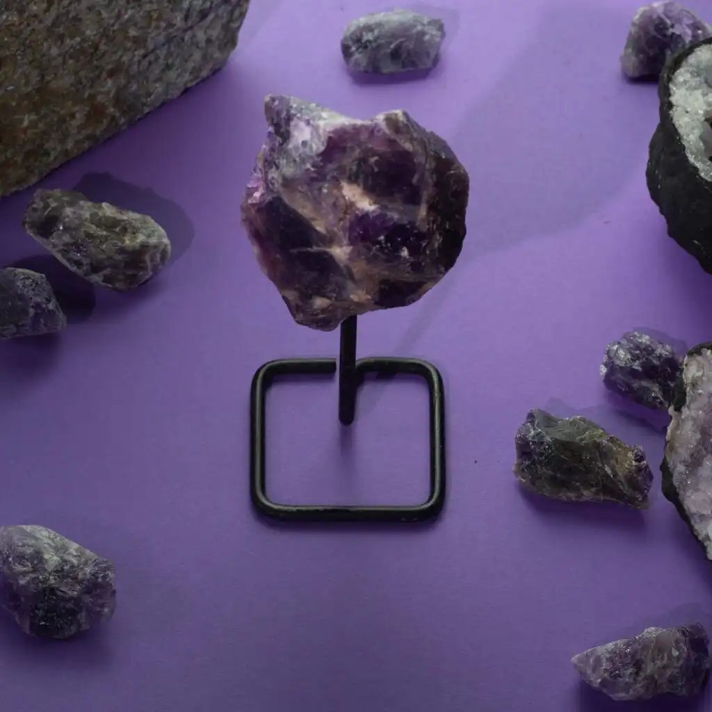 Mineral Specimen on Metal Stand - Rainbow Moonstone