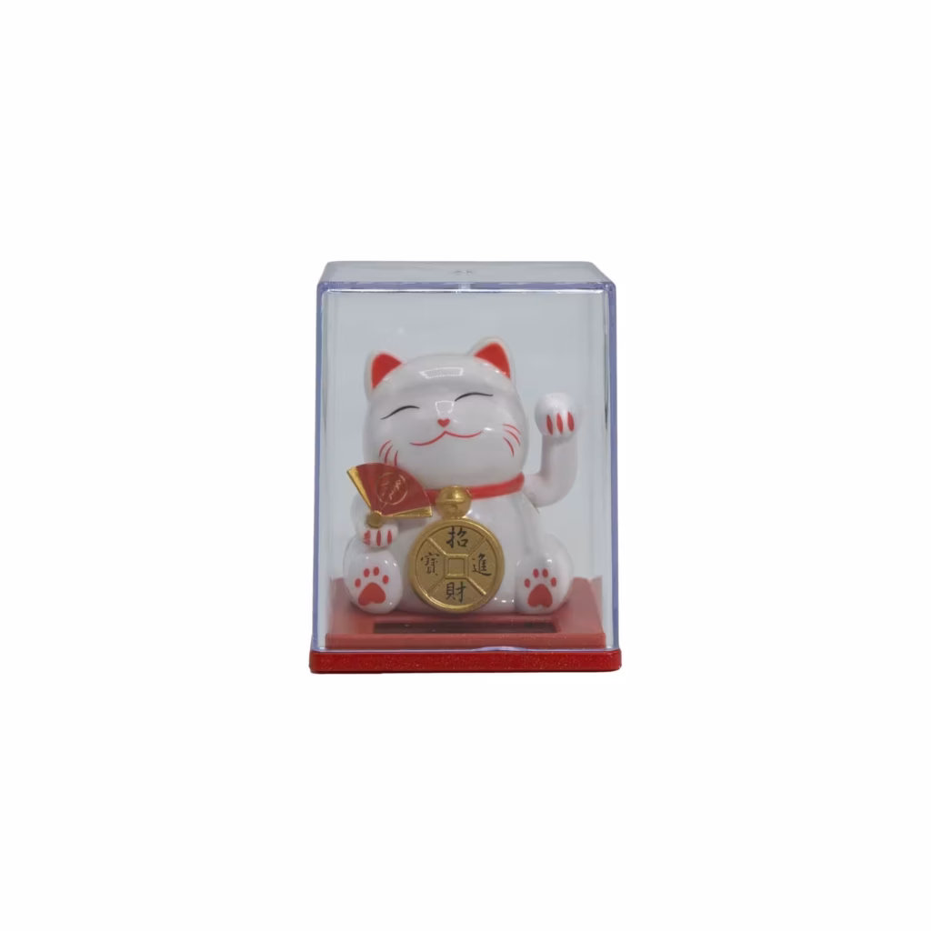 Mini Solar Powered Money Cat in Box – White | www.artisangoods.co.uk