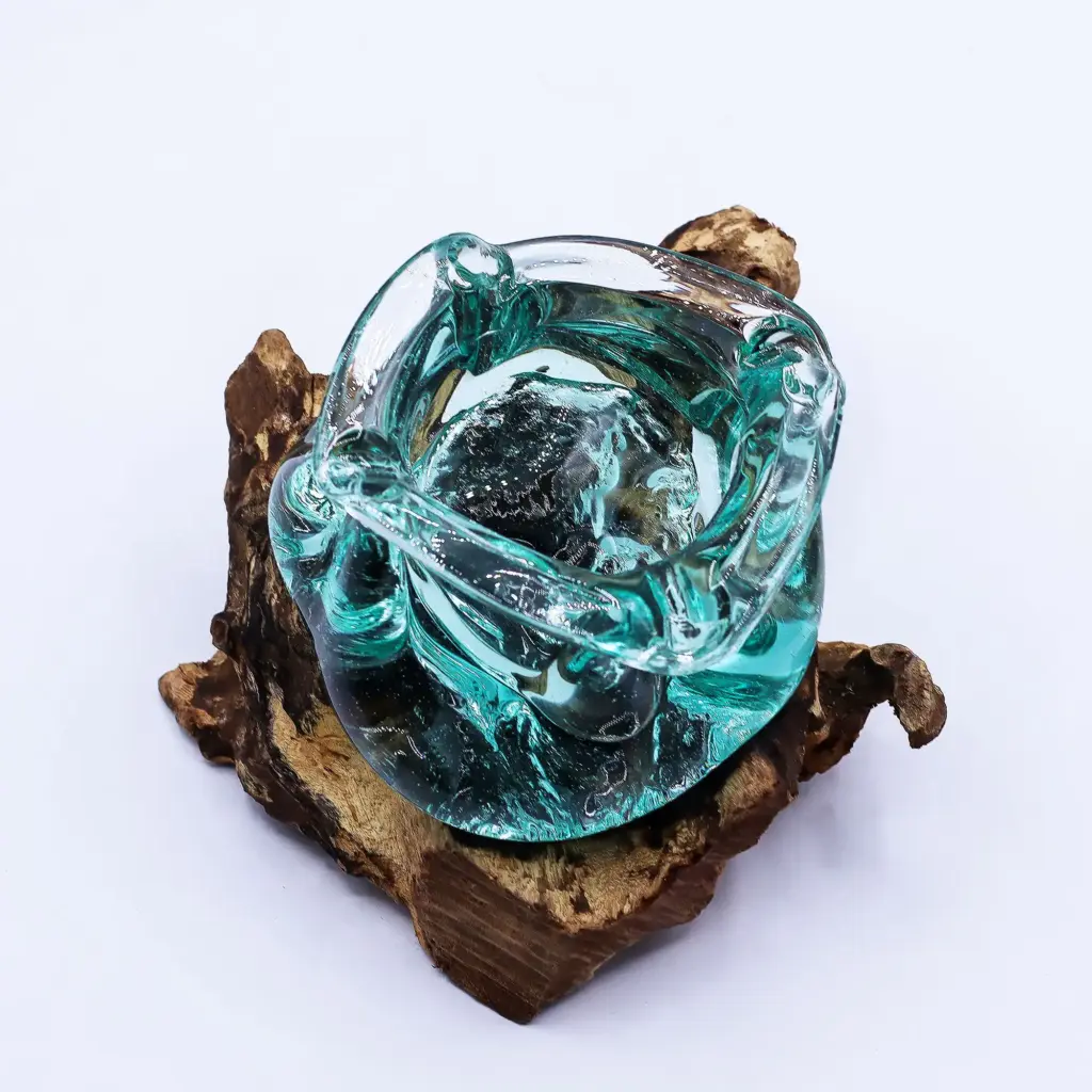 Molten Glass Chunky Ashtray / Candle Holder on Wood 23cm | www.artisangoods.co.uk 6