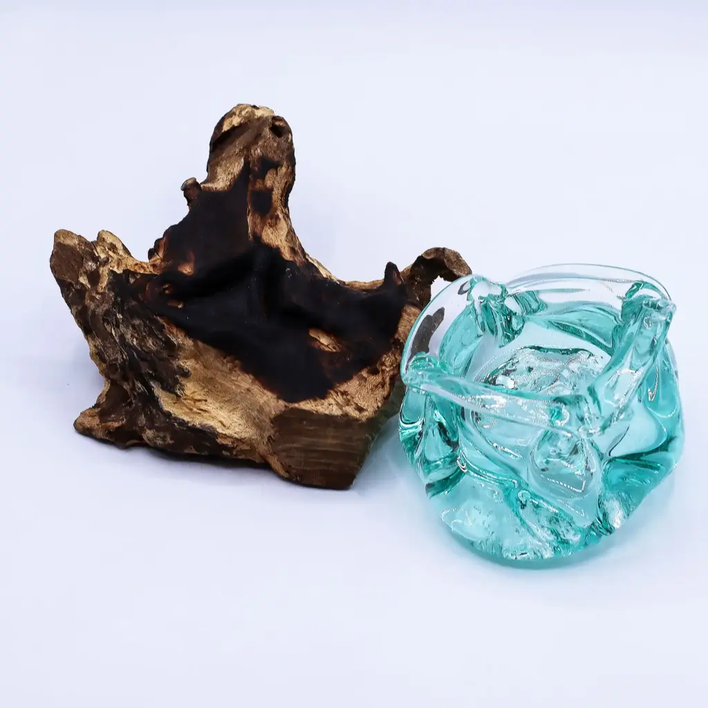 Molten Glass Chunky Ashtray / Candle Holder on Wood 23cm | www.artisangoods.co.uk 7