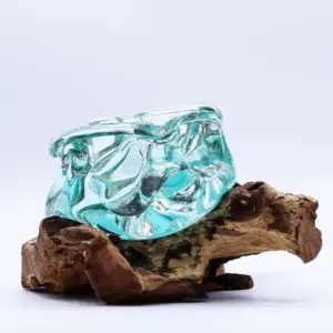 Molten Glass Chunky Ashtray / Candle Holder on Wood 23cm | www.artisangoods.co.uk 5