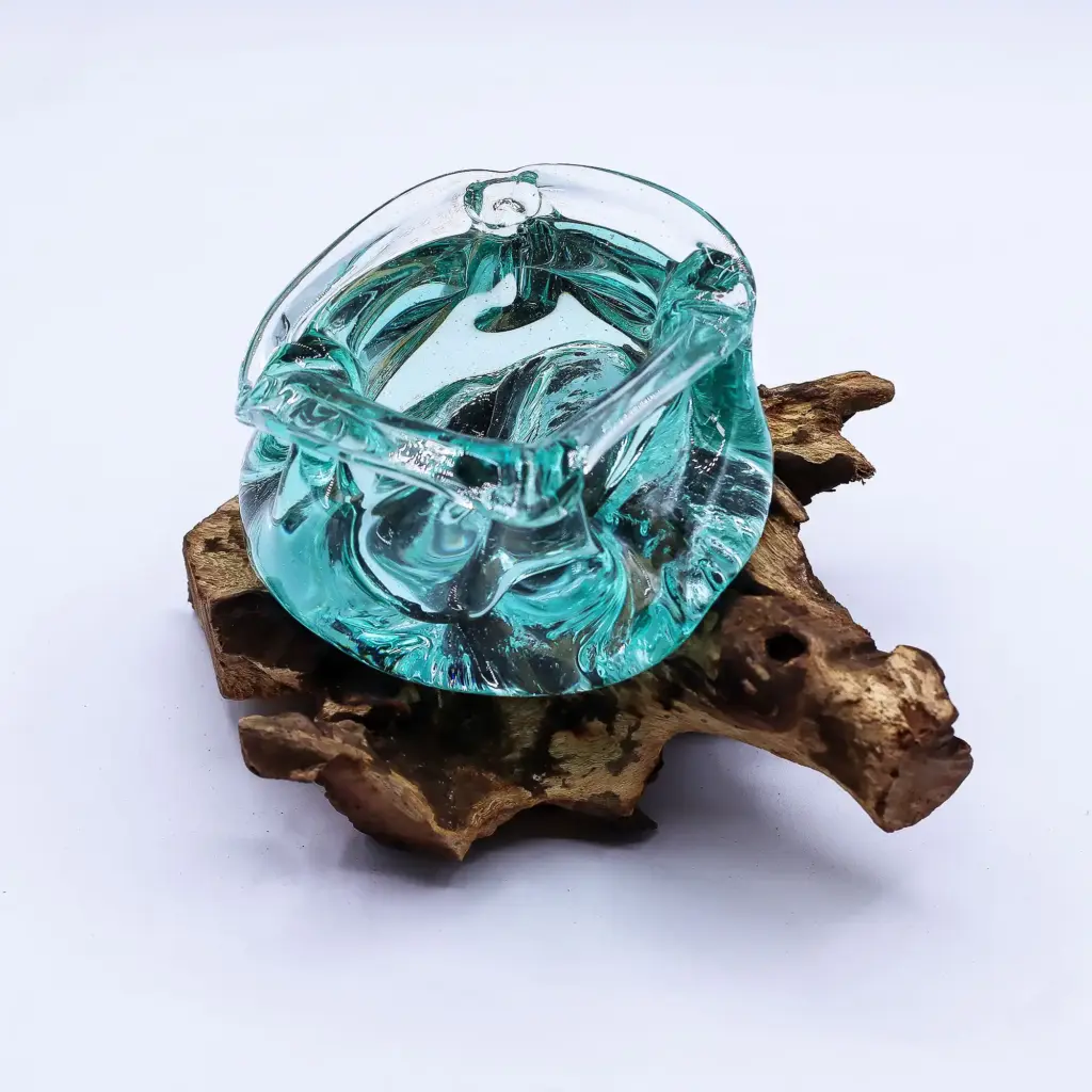 Molten Glass Chunky Ashtray / Candle Holder on Wood 23cm | www.artisangoods.co.uk 4
