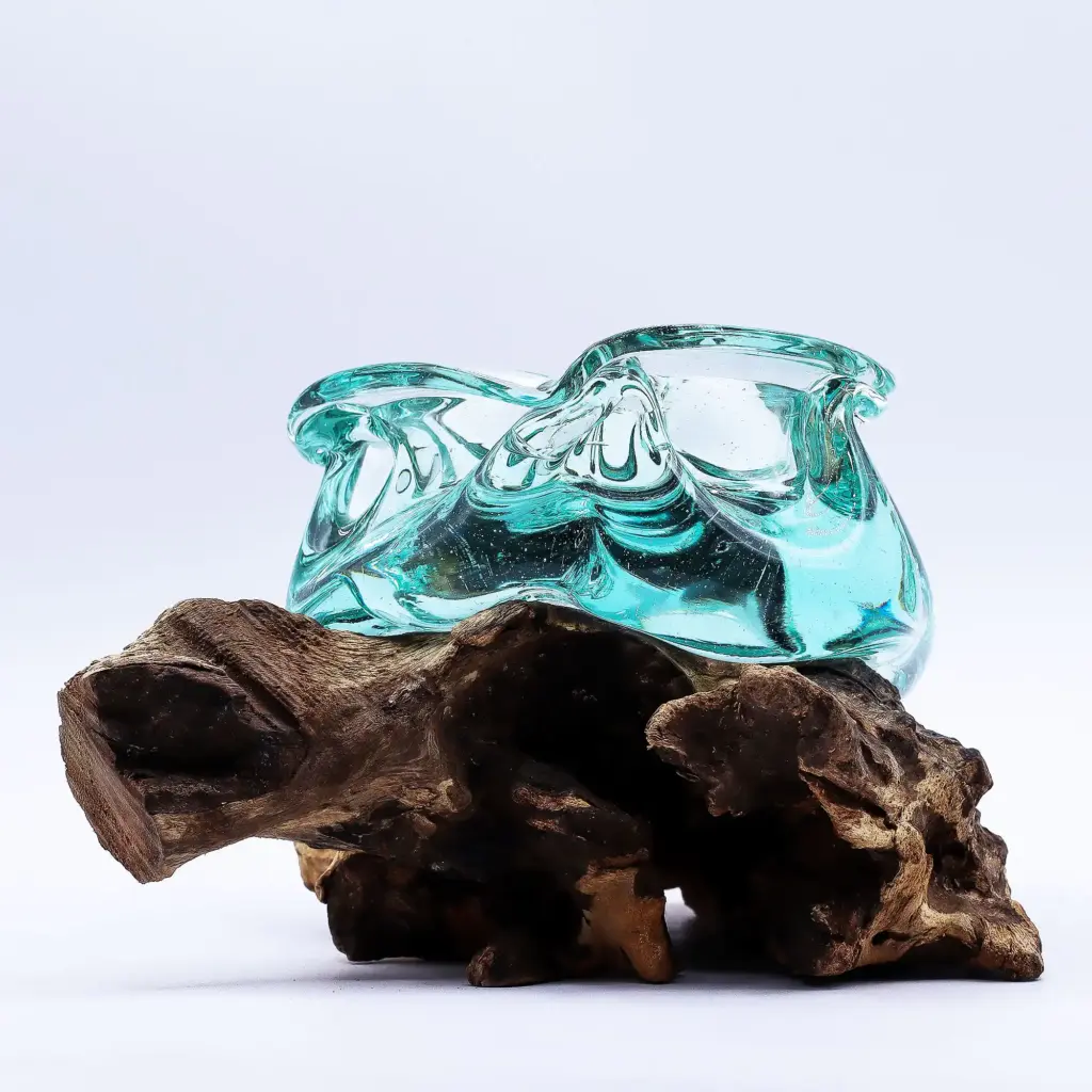 Molten Glass Chunky Ashtray / Candle Holder on Wood 23cm | www.artisangoods.co.uk 3
