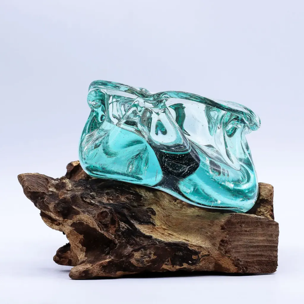 Molten Glass Chunky Ashtray / Candle Holder on Wood 23cm | www.artisangoods.co.uk 2