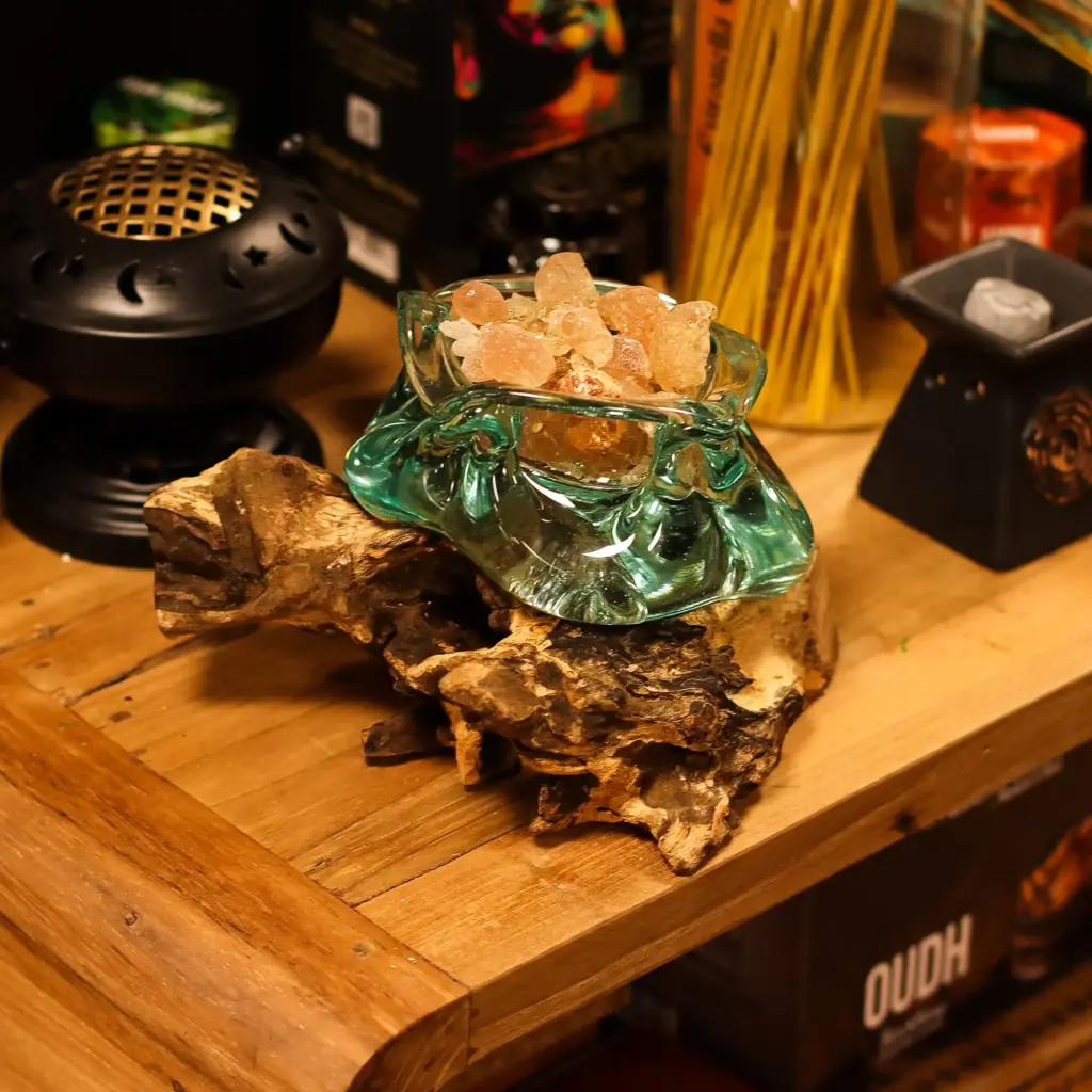 Molten Glass Chunky Ashtray / Candle Holder on Wood 23cm | www.artisangoods.co.uk 8