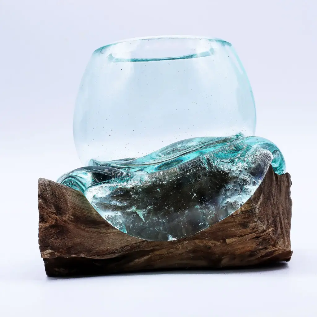 Molten Glass Mini Goldfish Bowl on Wood 20cm | www.artisangoods.co.uk 7