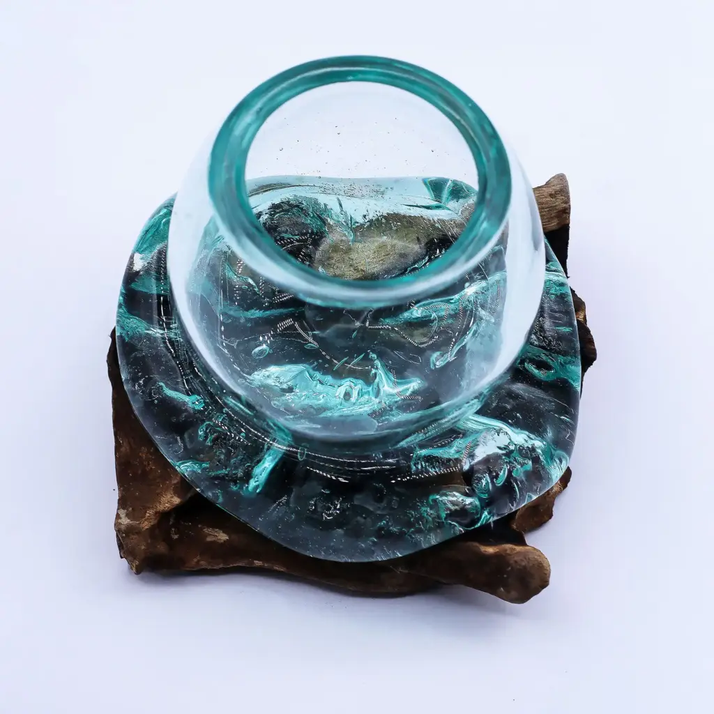 Molten Glass Mini Goldfish Bowl on Wood 20cm | www.artisangoods.co.uk 4