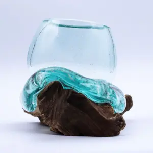 Molten Glass Mini Goldfish Bowl on Wood 20cm | www.artisangoods.co.uk 2