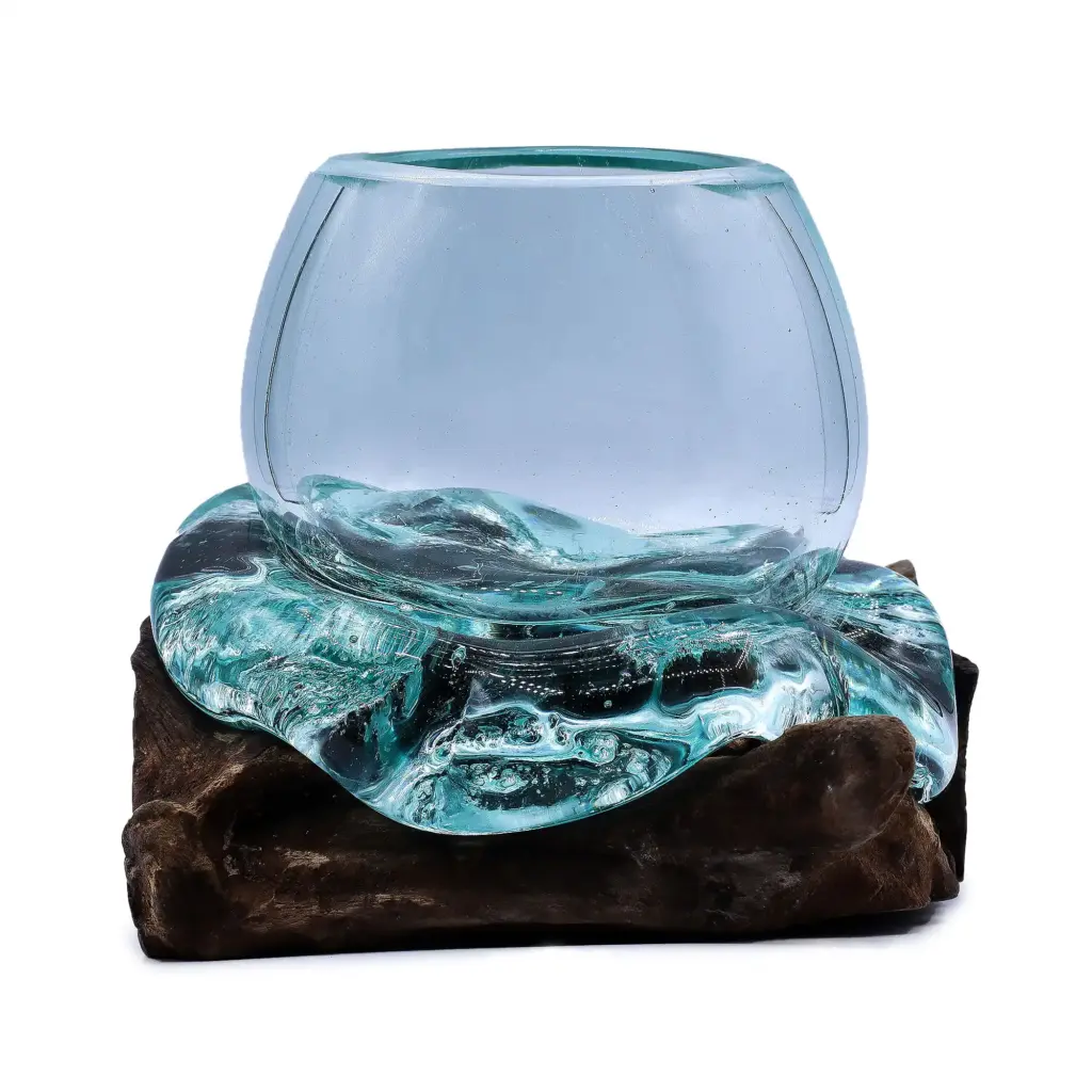 Molten Glass Mini Goldfish Bowl on Wood 20cm | www.artisangoods.co.uk