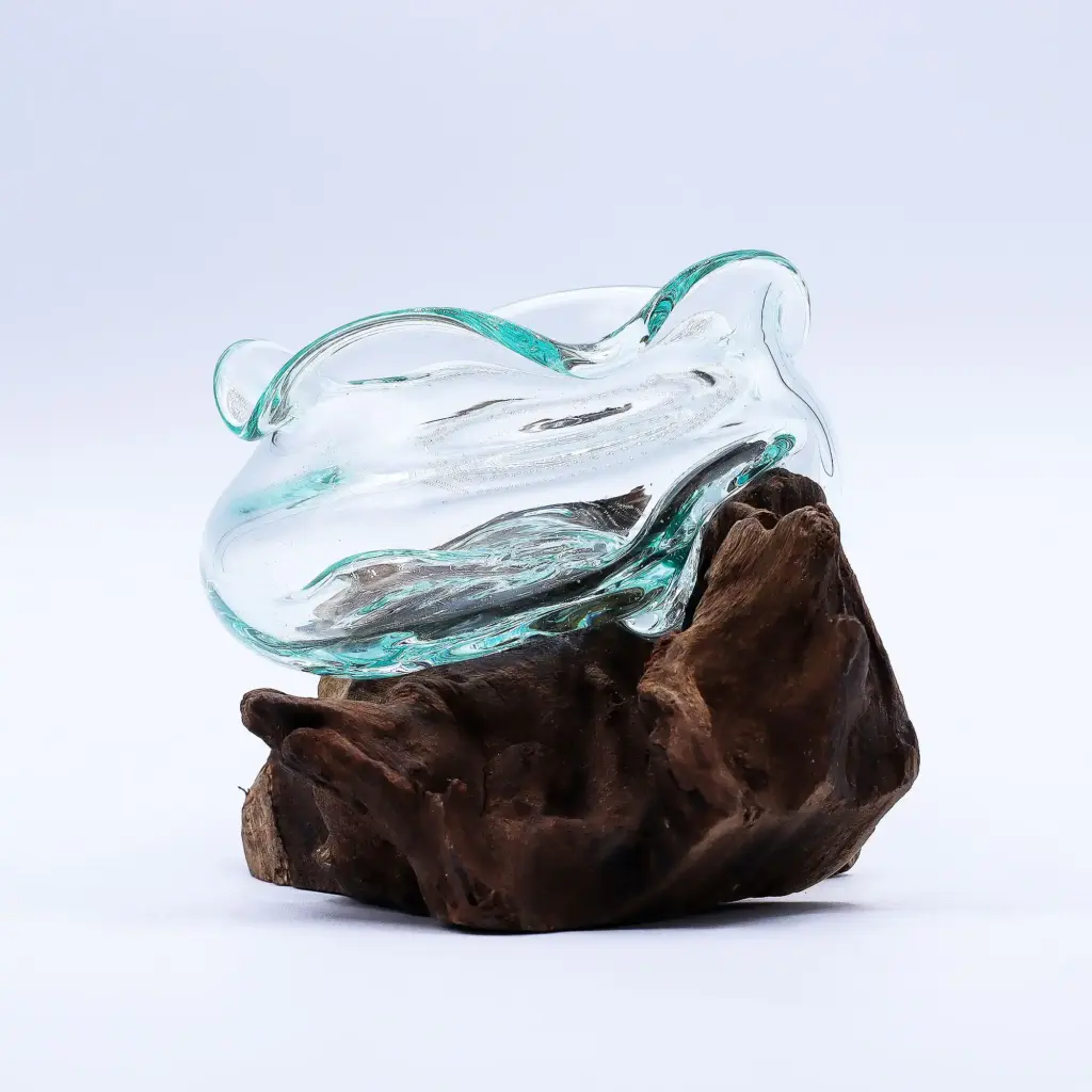 Molten Glass Wavy Bowl on Wood 18cm | www.artisangoods.co.uk 4