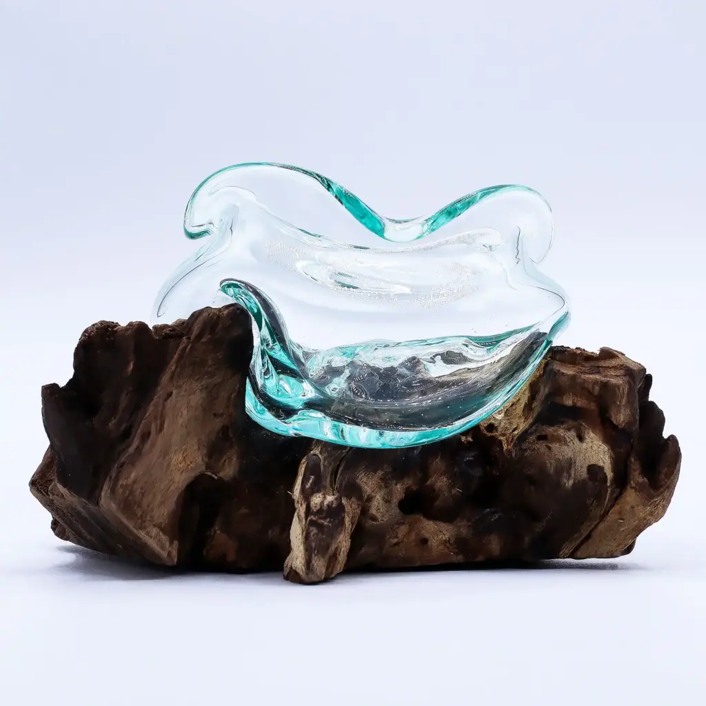 Molten Glass Wavy Bowl on Wood 18cm | www.artisangoods.co.uk 3