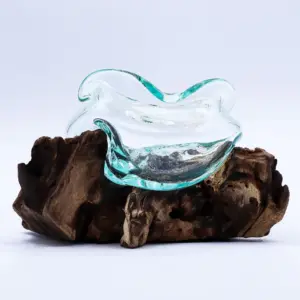 Molten Glass Wavy Bowl on Wood 18cm | www.artisangoods.co.uk 3