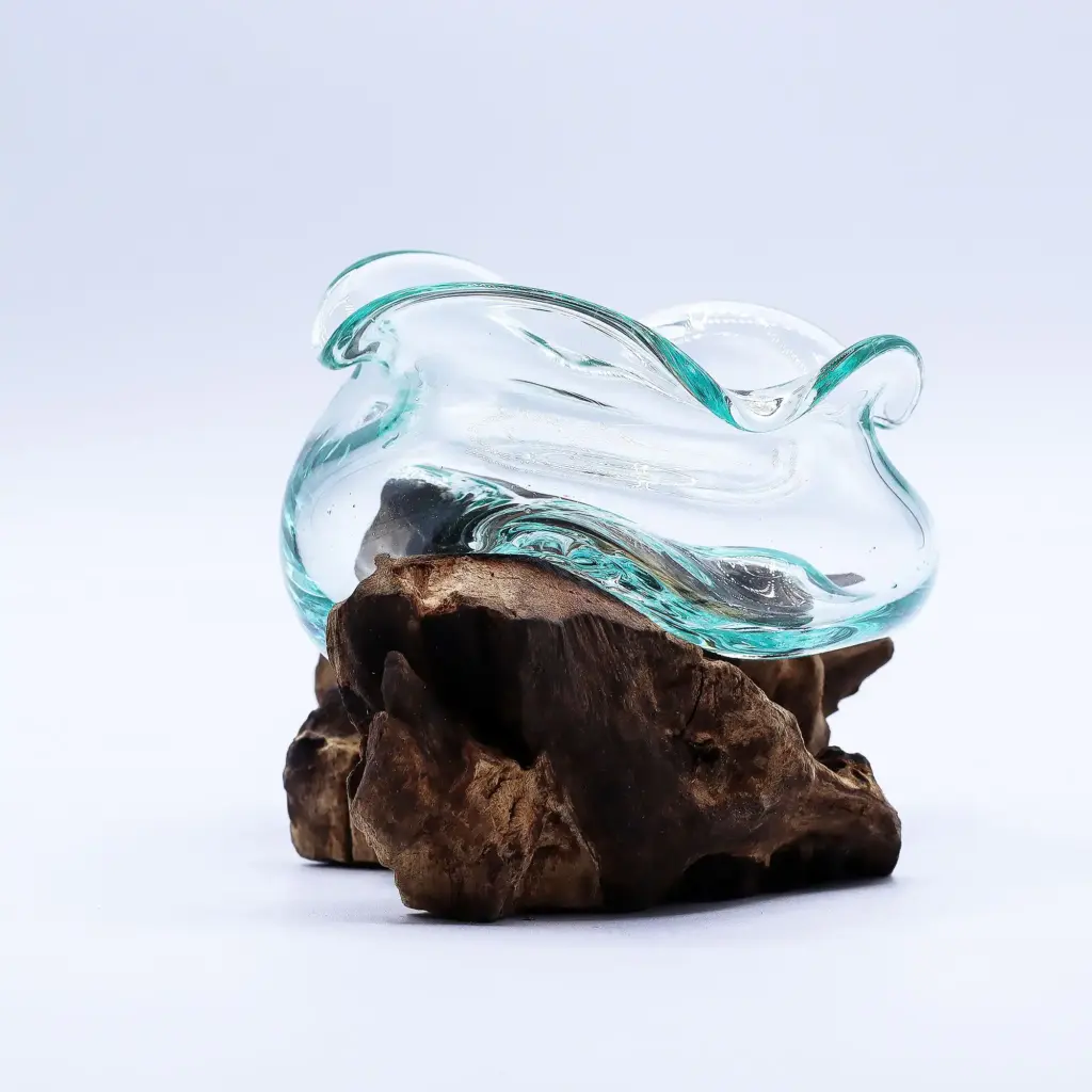 Molten Glass Wavy Bowl on Wood 18cm | www.artisangoods.co.uk 2