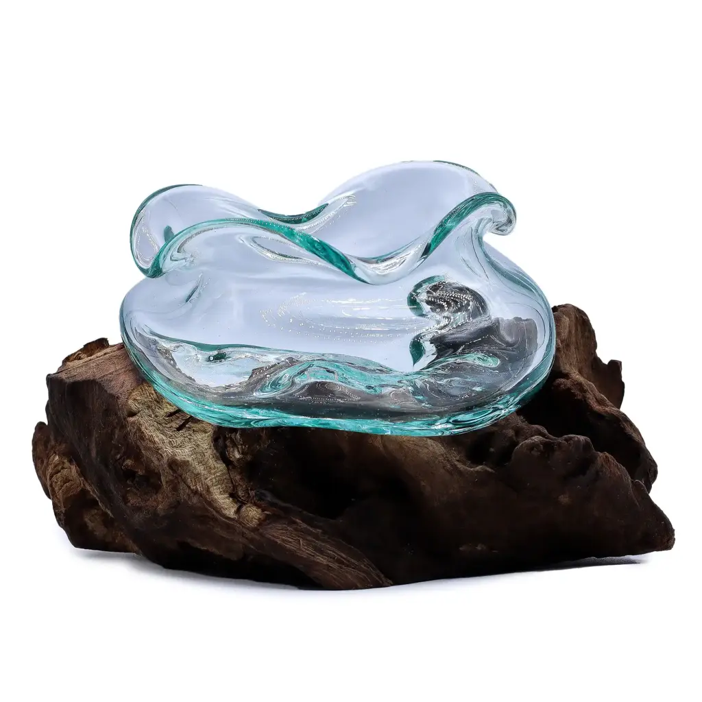 Molten Glass Wavy Bowl on Wood 18cm | www.artisangoods.co.uk