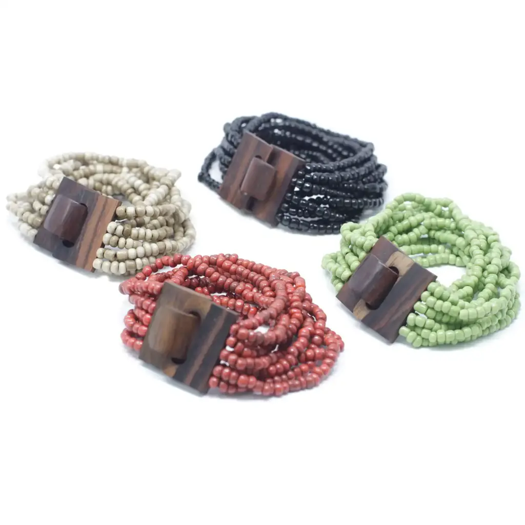 Multi-Bead Bangle Wooden Clasp – Assorted Colours | www.artisangoods.co.uk Multi-Bead Bangle Wooden Clasp – Assorted Colours | www.artisangoods.co.uk