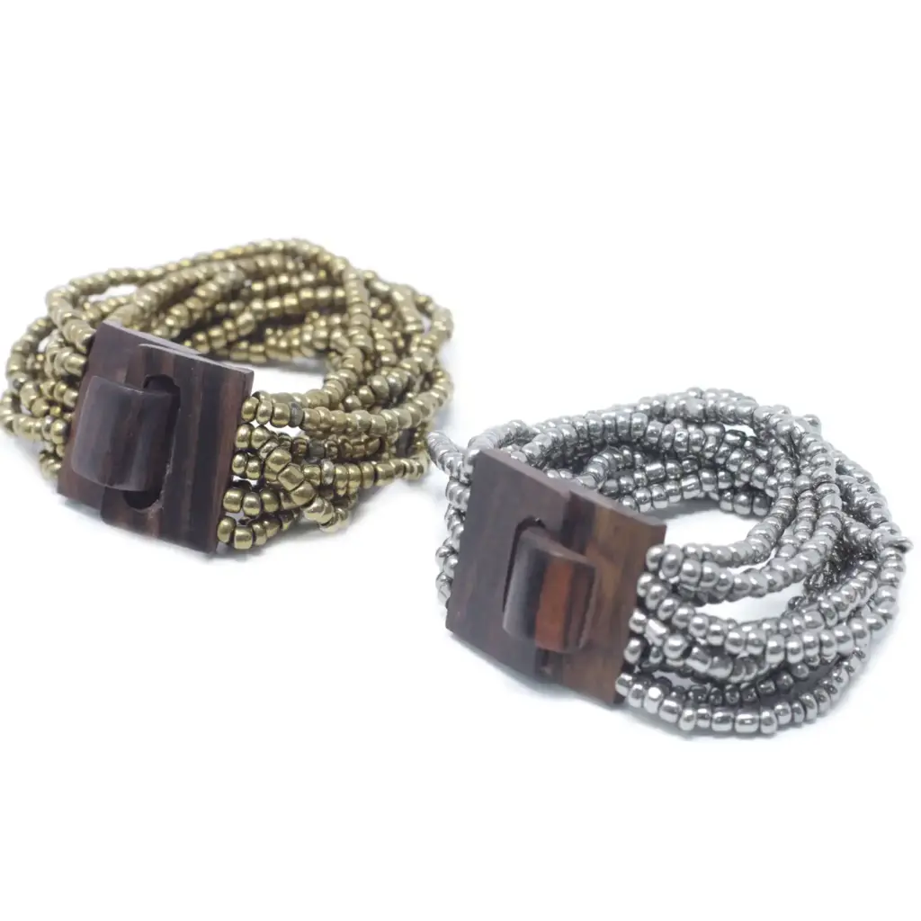 Multi-Bead Bangle Wooden Clasp – Assorted Gold/Bronze | www.artisangoods.co.uk Multi-Bead Bangle Wooden Clasp – Assorted Gold/Bronze | www.artisangoods.co.uk