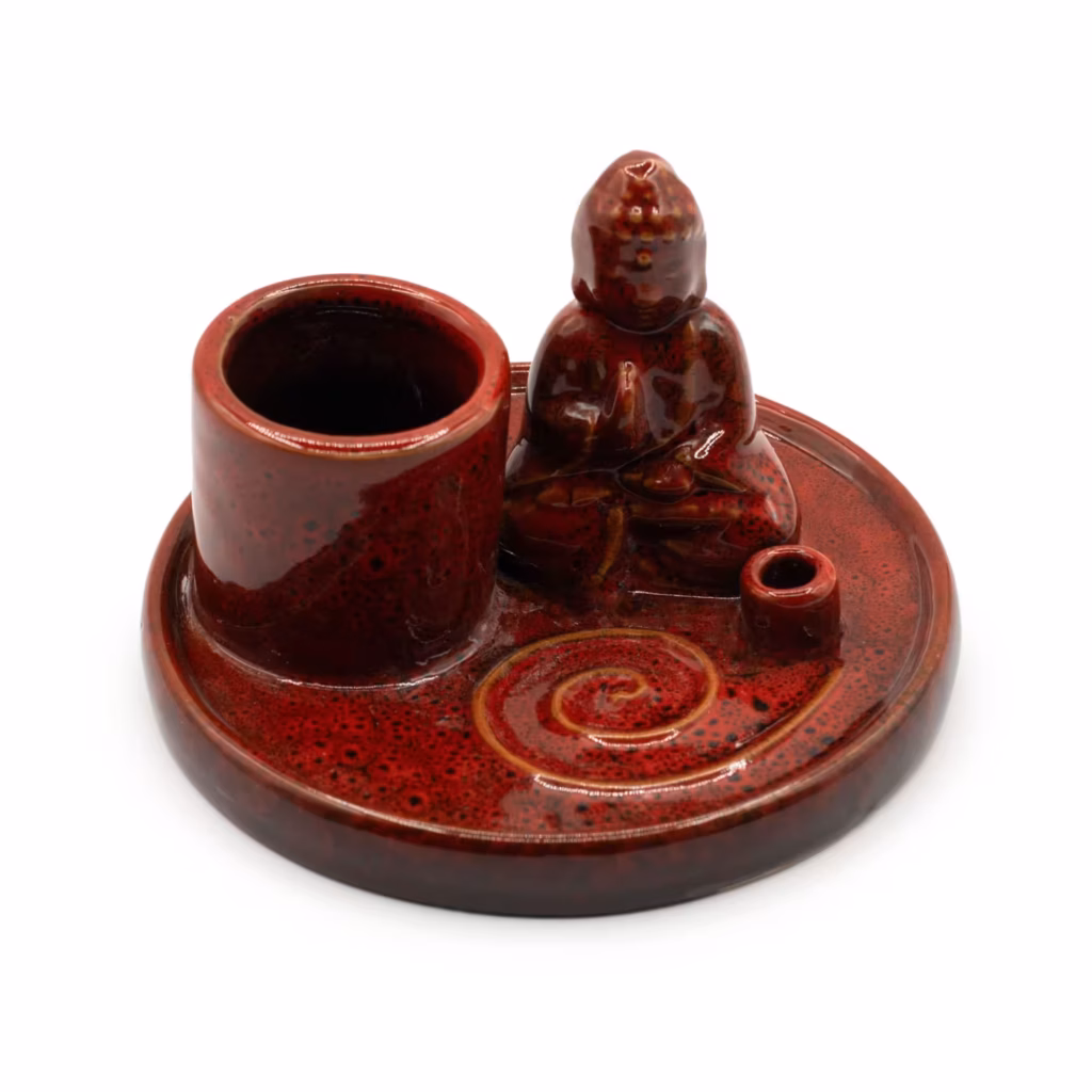 Multi Purpose Buddha Incense Plate – Ceramic Soft Red | www.artisangoods.co.uk