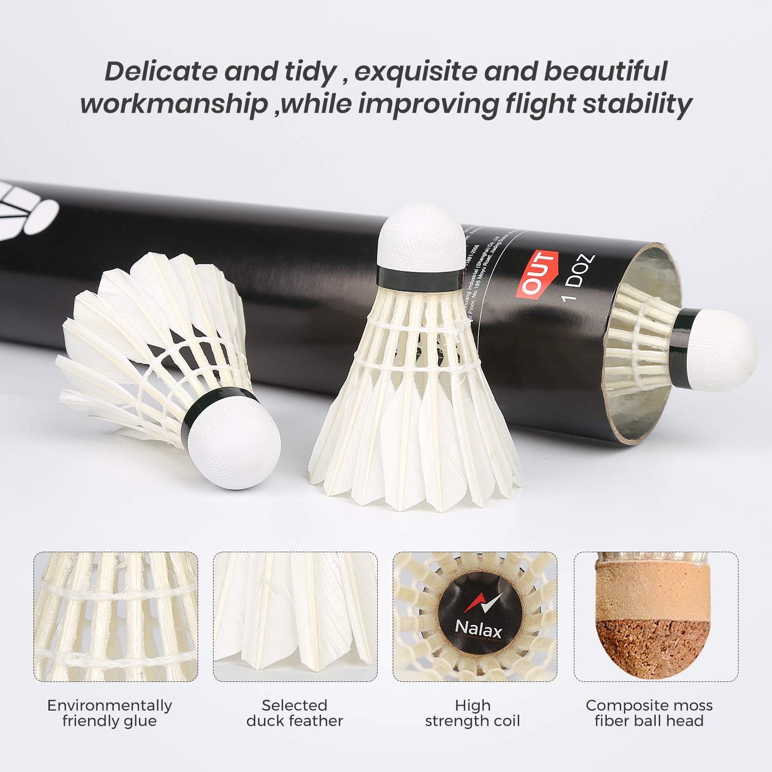 Nalax 12-Pack Badminton Birdie Duck Feather Shuttlecocks