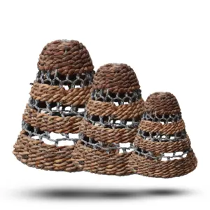 Natural Banana Leaf & Abu-Abu Raffia Lamp Shades – Set of 3 | www.artisangoods.co.uk