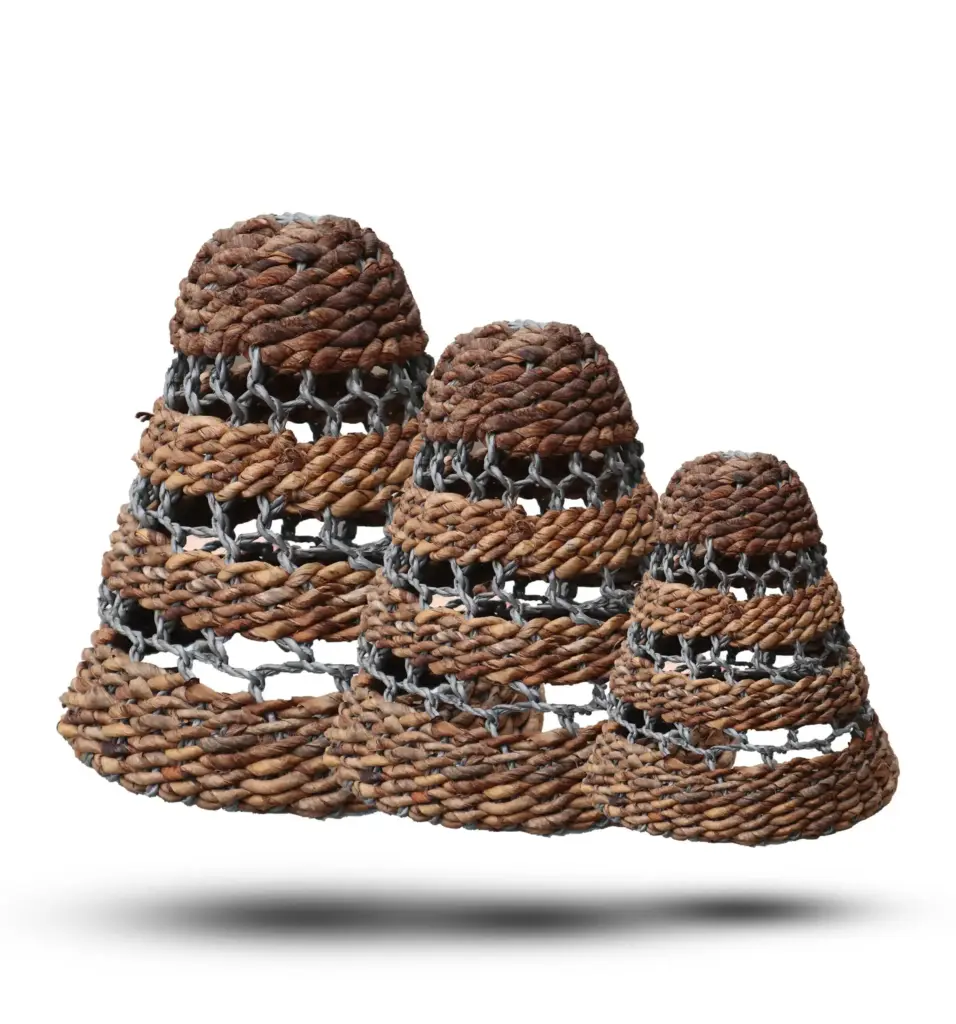 Natural Banana Leaf & Abu-Abu Raffia Lamp Shades – Set of 3 | www.artisangoods.co.uk