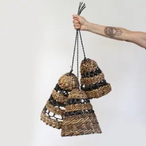 Natural Banana Leaf & Hitam Raffia Lamp Shades – Set of 3 | www.artisangoods.co.uk 3