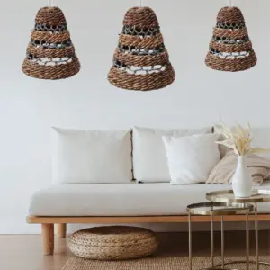 Natural Banana Leaf & Hitam Raffia Lamp Shades – Set of 3 | www.artisangoods.co.uk 2