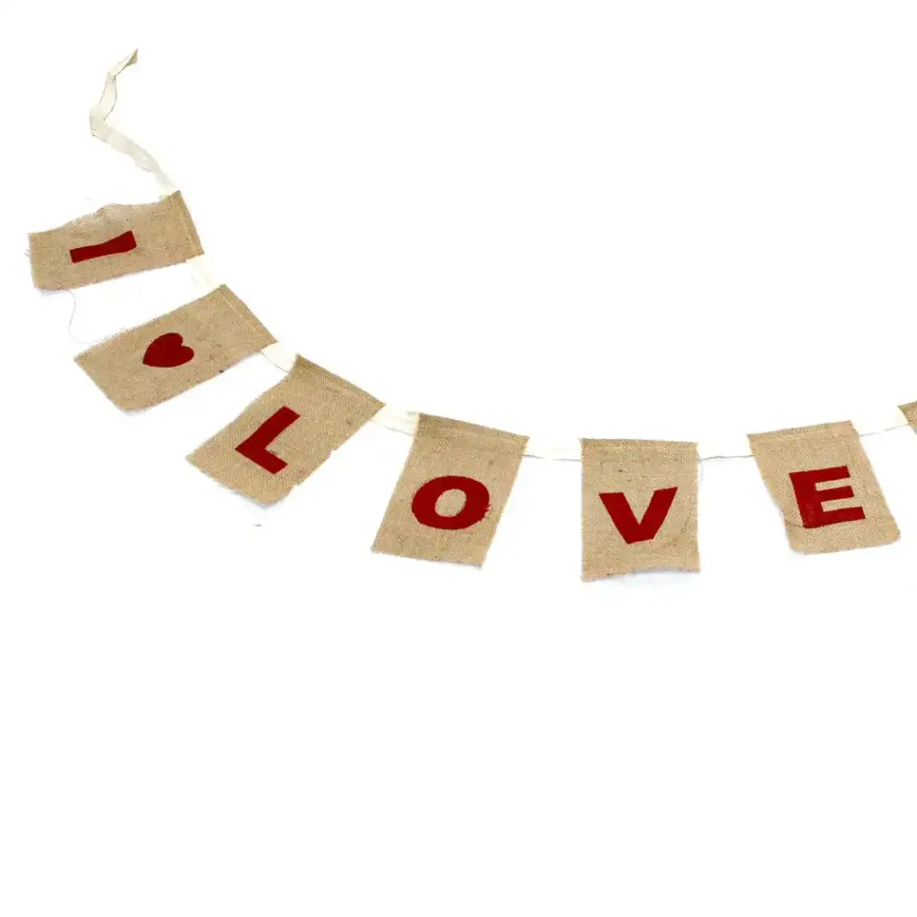 Natural Bunting  I LOVE YOU (large with hearts) | www.artisangoods.co.uk 8