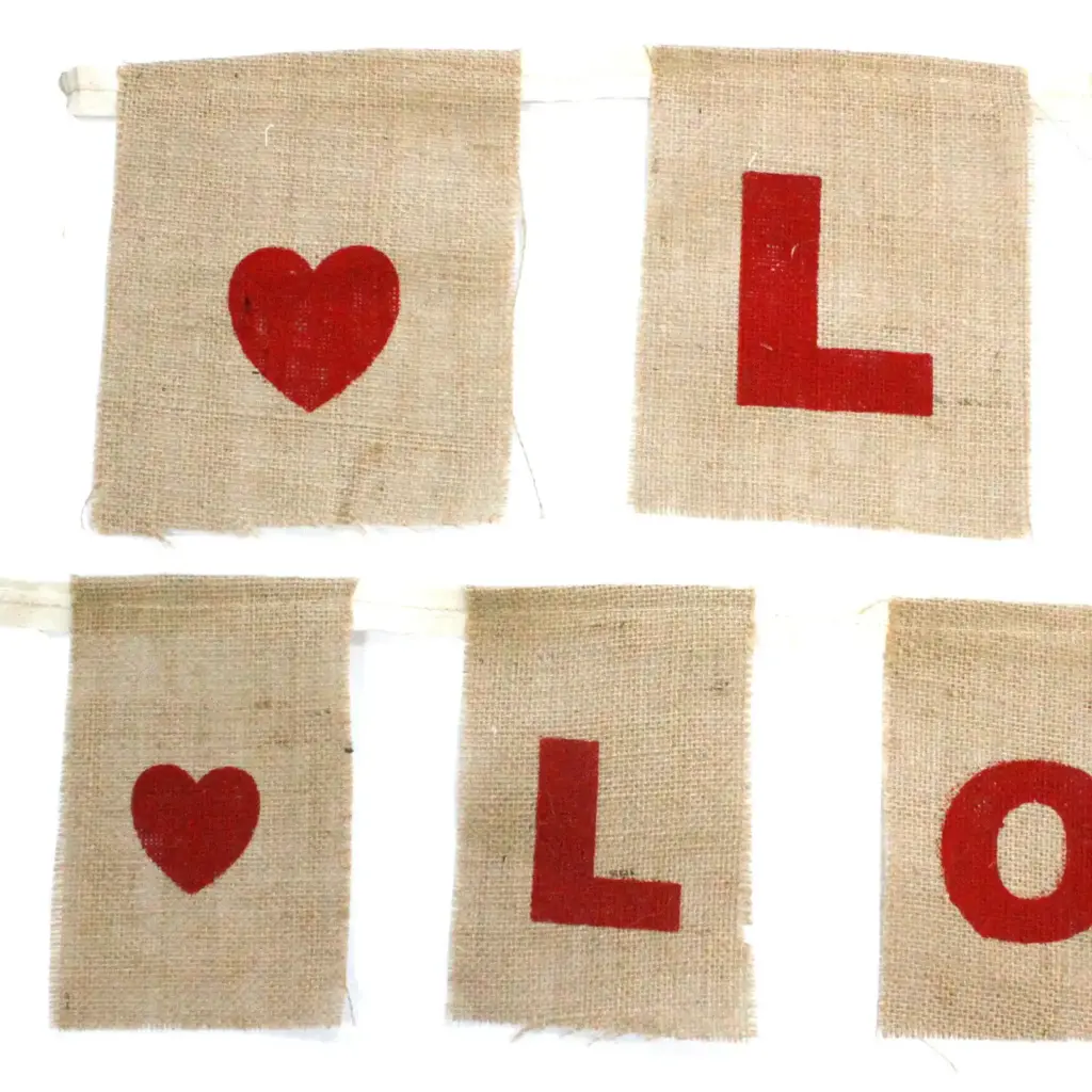 Natural Bunting  I LOVE YOU (large with hearts) | www.artisangoods.co.uk 6