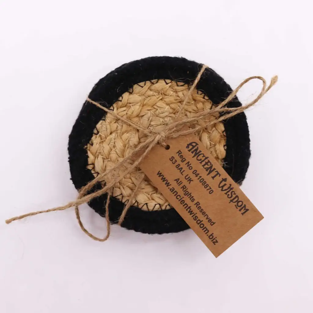Natural Coaster – Jute & Cotton 10cm  (set of 4) – Black Boarder | www.artisangoods.co.uk 2