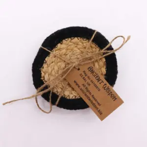 Natural Coaster – Jute & Cotton 10cm  (set of 4) – Black Boarder | www.artisangoods.co.uk 2