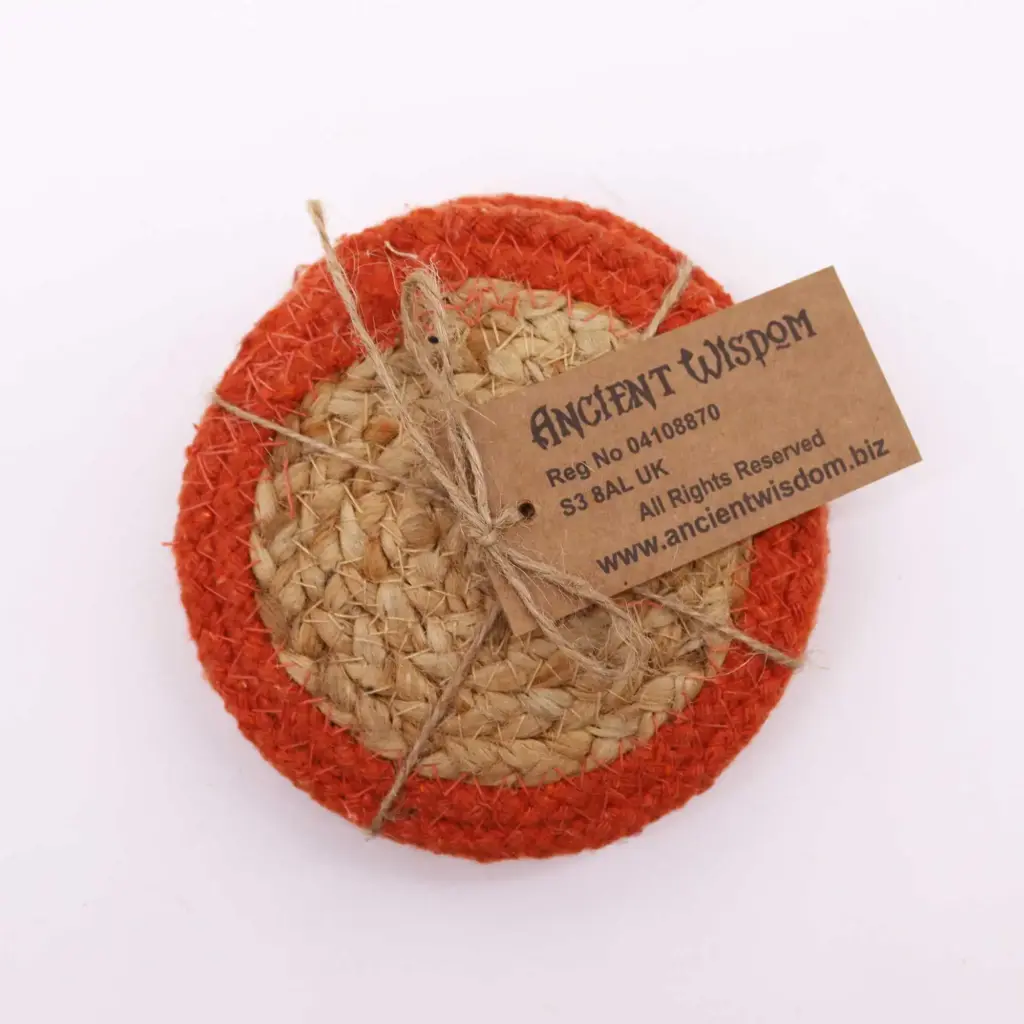 Natural Coaster – Jute & Cotton 10cm  (set of 4) – Clay Boarder | www.artisangoods.co.uk