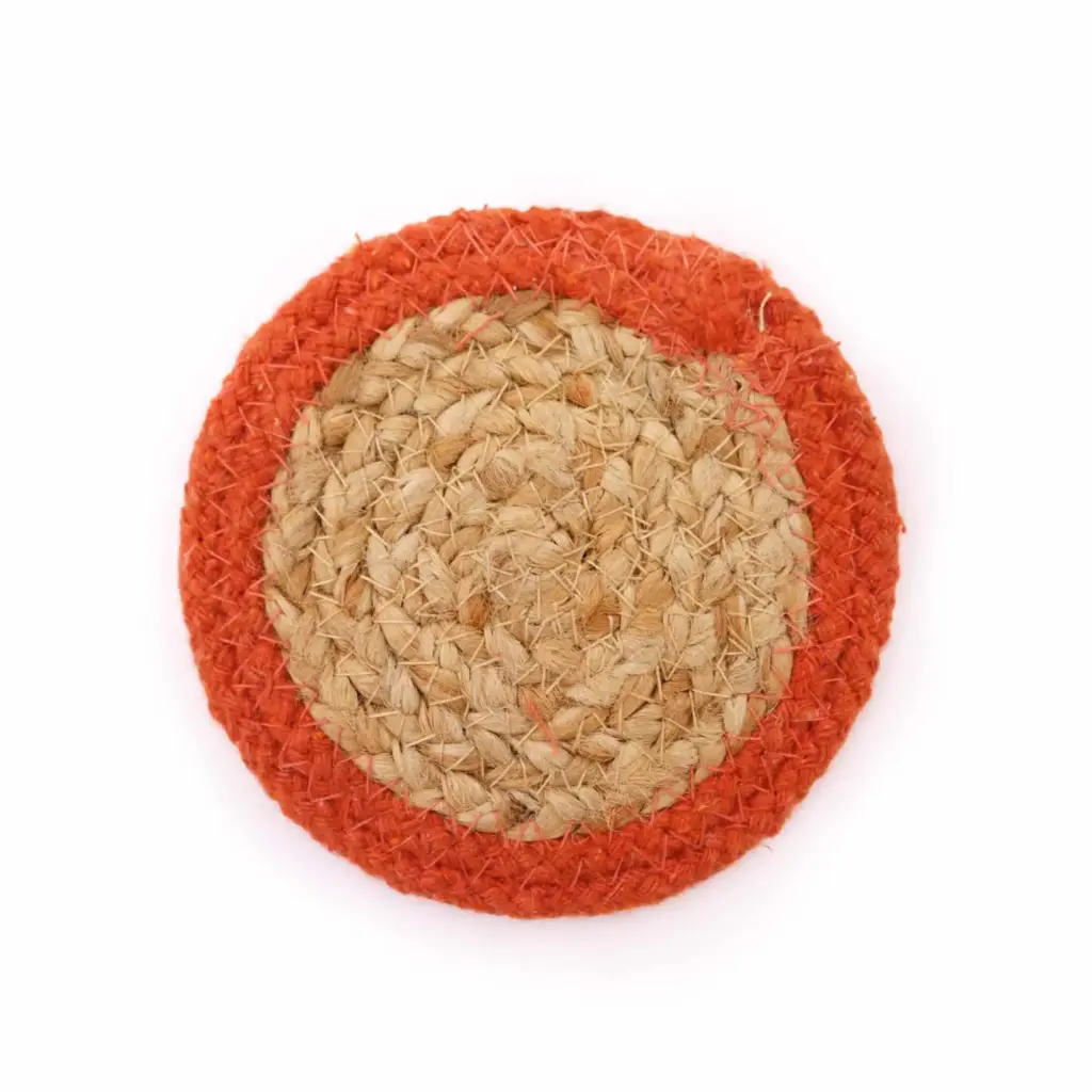 Natural Coaster – Jute & Cotton 10cm  (set of 4) – Clay Boarder | www.artisangoods.co.uk 2