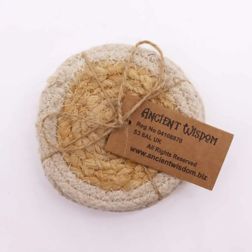 Natural Coaster – Jute & Cotton 10cm  (set of 4) – Ivory Boarder | www.artisangoods.co.uk