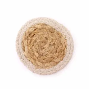 Natural Coaster – Jute & Cotton 10cm  (set of 4) – Ivory Boarder | www.artisangoods.co.uk 2