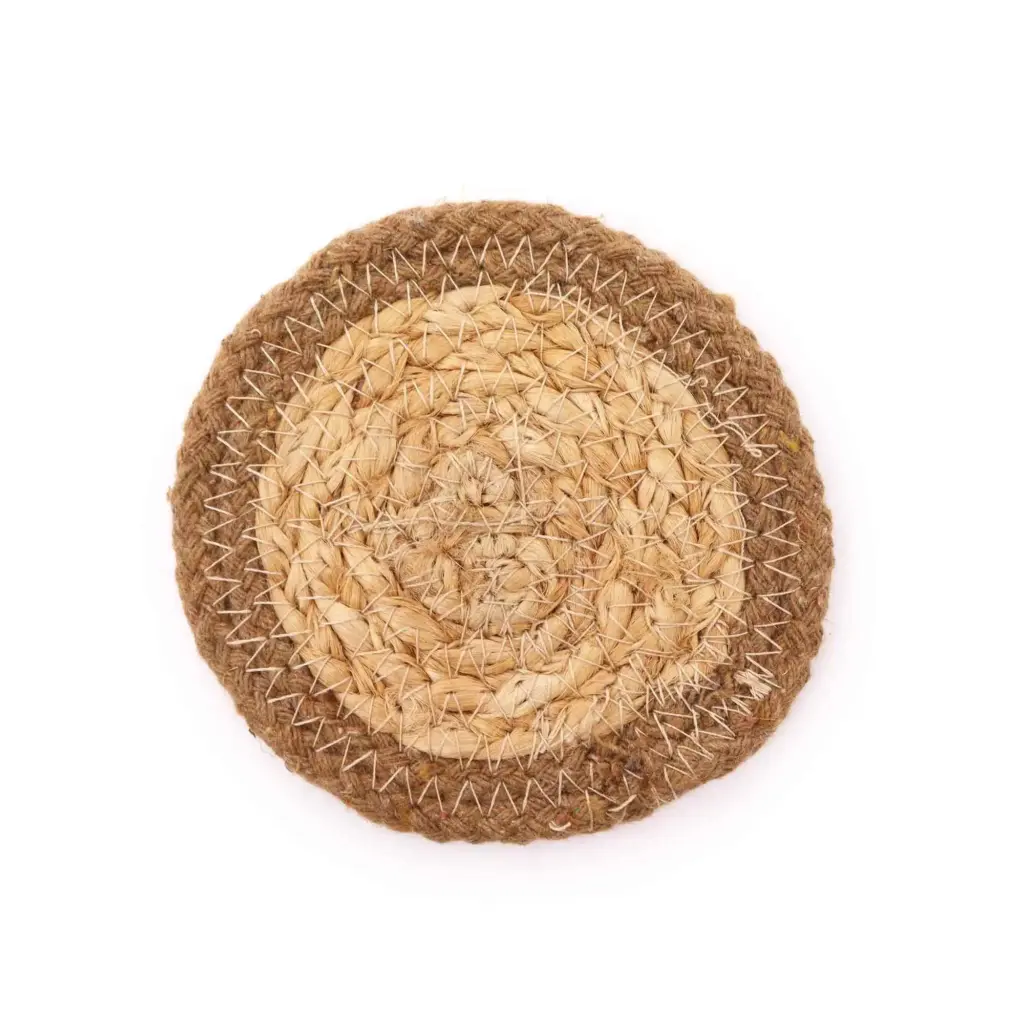 Natural Coaster – Jute & Cotton 10cm  (set of 4) – Natural Boarder | www.artisangoods.co.uk