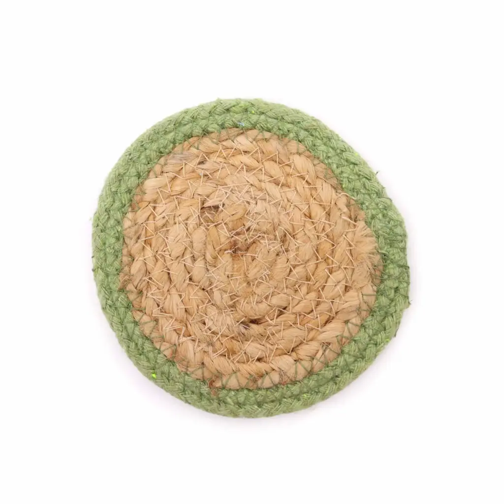Natural Coaster – Jute & Cotton 10cm  (set of 4) – Olive Boarder | www.artisangoods.co.uk