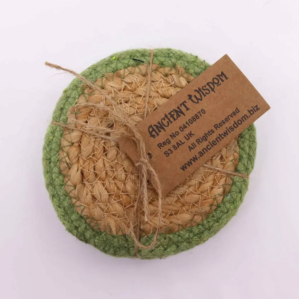 Natural Coaster – Jute & Cotton 10cm  (set of 4) – Olive Boarder | www.artisangoods.co.uk 2