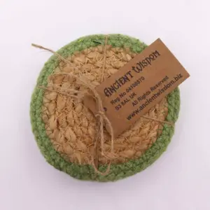 Natural Coaster – Jute & Cotton 10cm  (set of 4) – Olive Boarder | www.artisangoods.co.uk 2