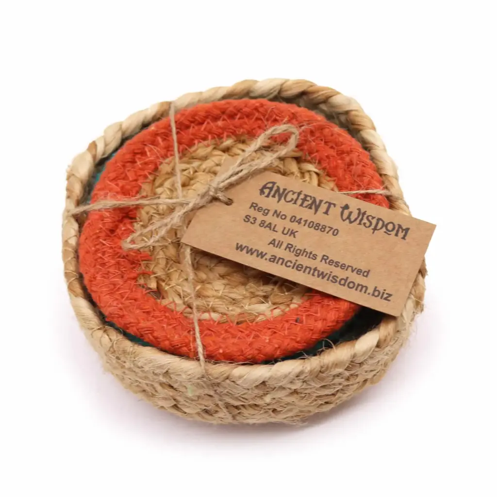 Natural Coaster – Jute & Cotton 10cm  (set of 6) Mixed colours in basket | www.artisangoods.co.uk 7