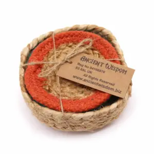 Natural Coaster – Jute & Cotton 10cm  (set of 6) Mixed colours in basket | www.artisangoods.co.uk 7