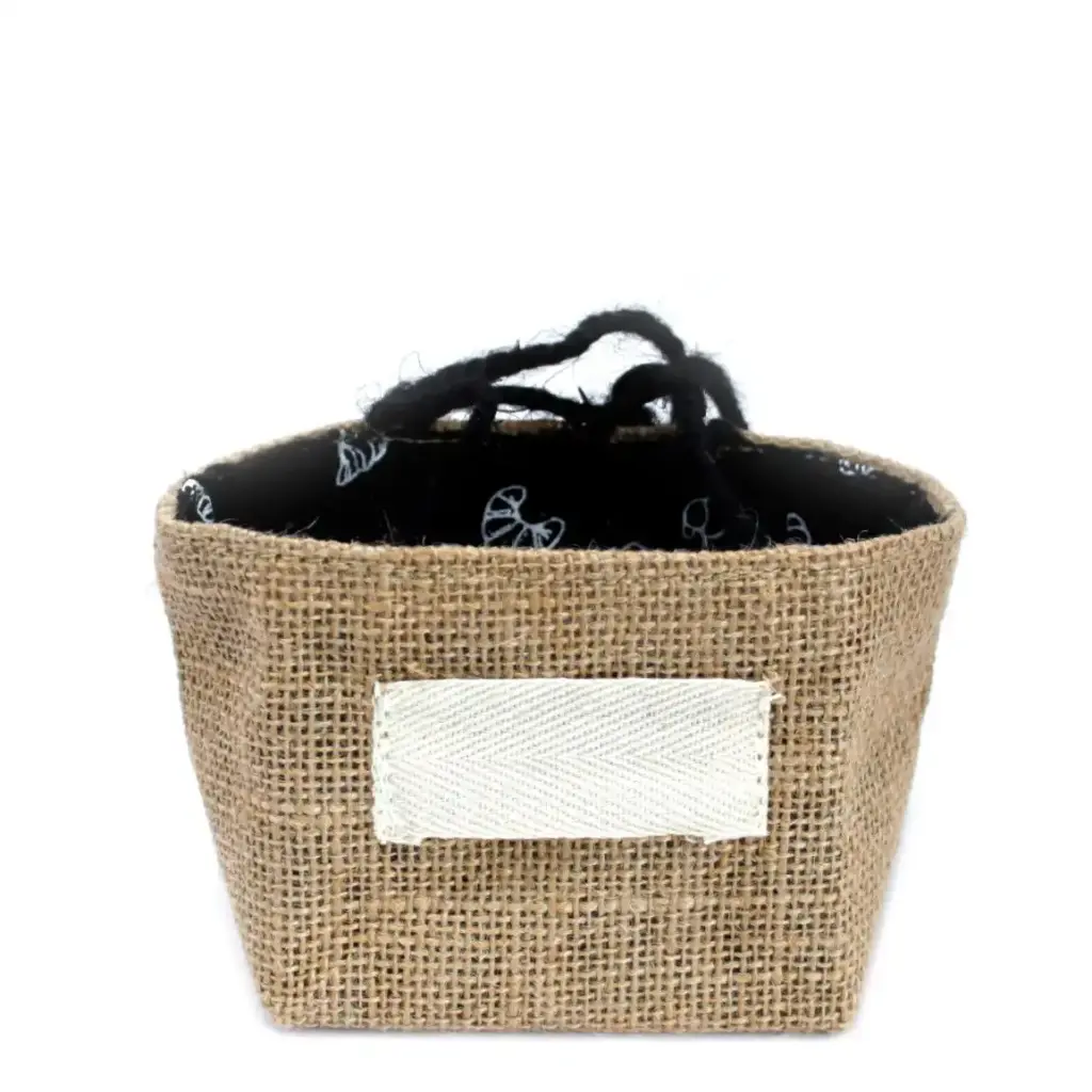Natural Jute Cotton Gift Bag – Black Lining – Small | www.artisangoods.co.uk 2