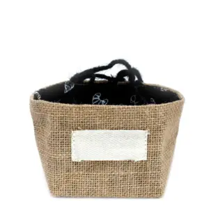 Natural Jute Cotton Gift Bag – Black Lining – Small | www.artisangoods.co.uk 2