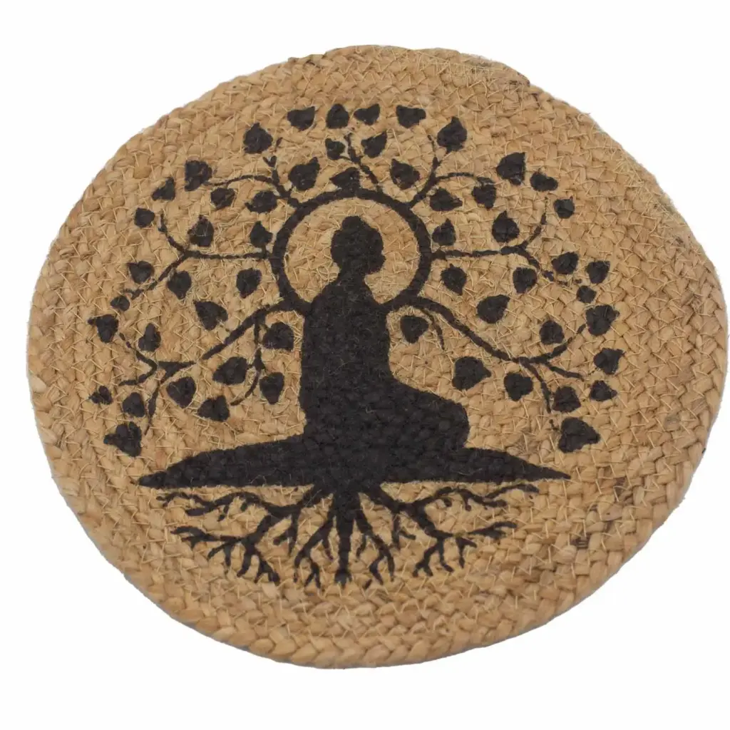 Natural Place Mat – Jute 30cm – Bodhi Tree Print | www.artisangoods.co.uk