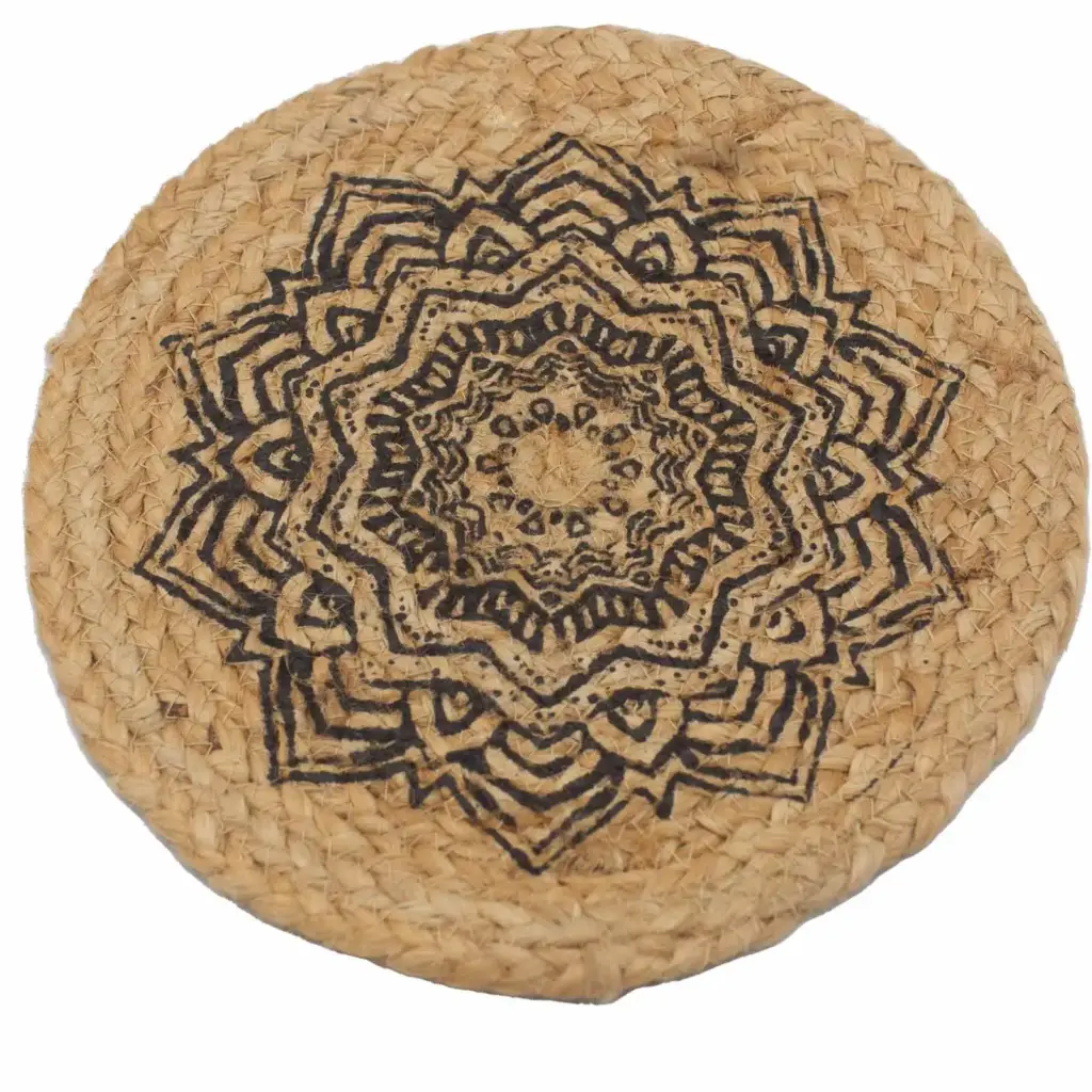 Natural Place Mat – Jute  30cm – Mandala Print | www.artisangoods.co.uk