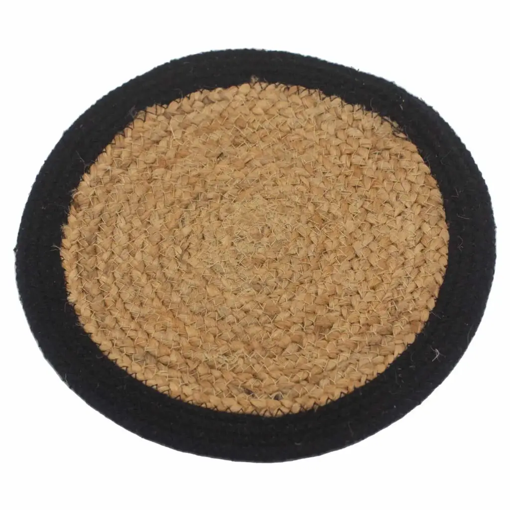 Natural Place Mat – Jute & Cotton 30cm – Black Border | www.artisangoods.co.uk